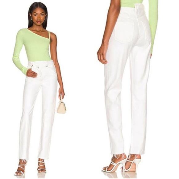 Agolde Criss Cross High Rise Straight Leg Organic Cotton White Jeans 32 - Picture 1 of 8